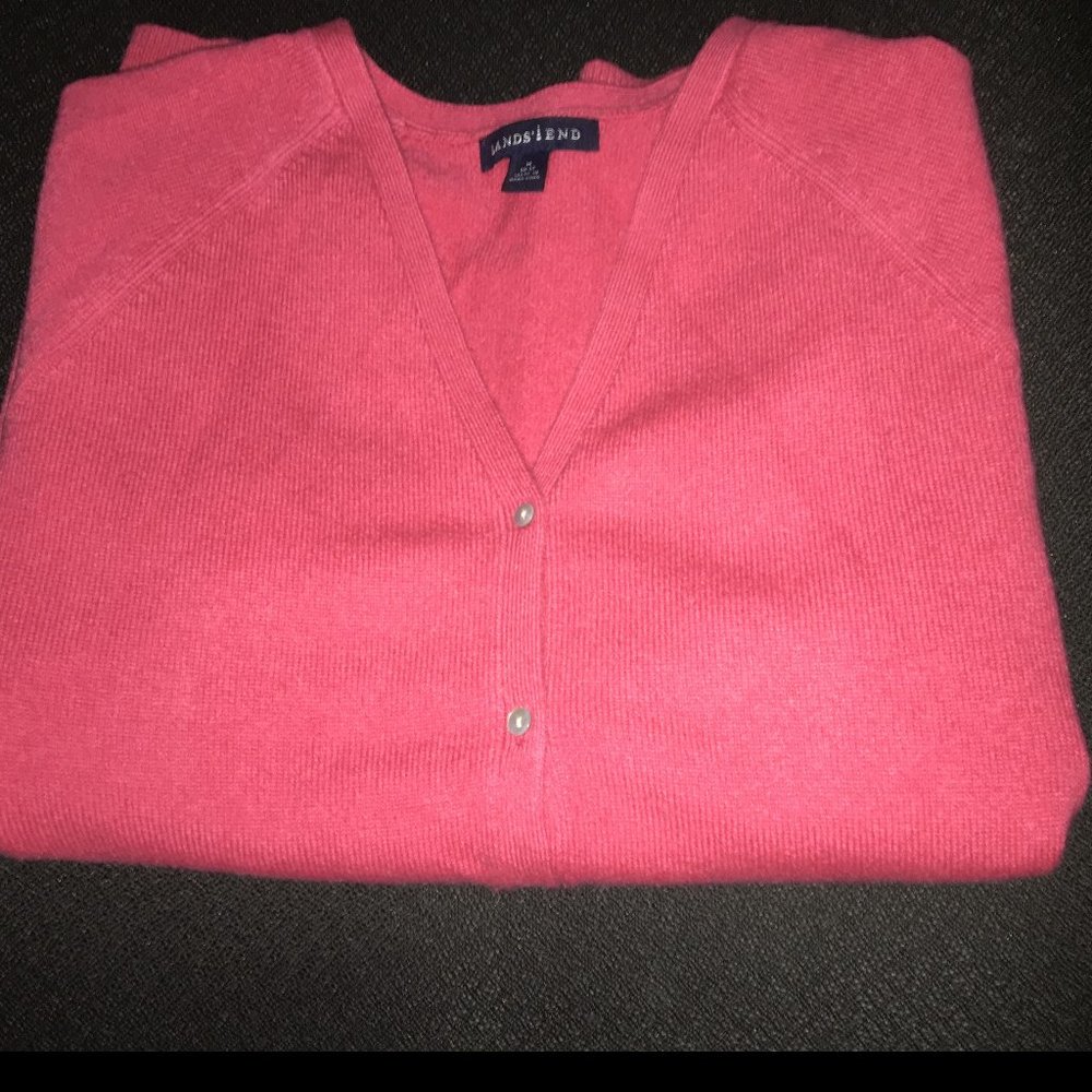 Lands End Pink V-Neck Cardigan Kaschmir Sweater